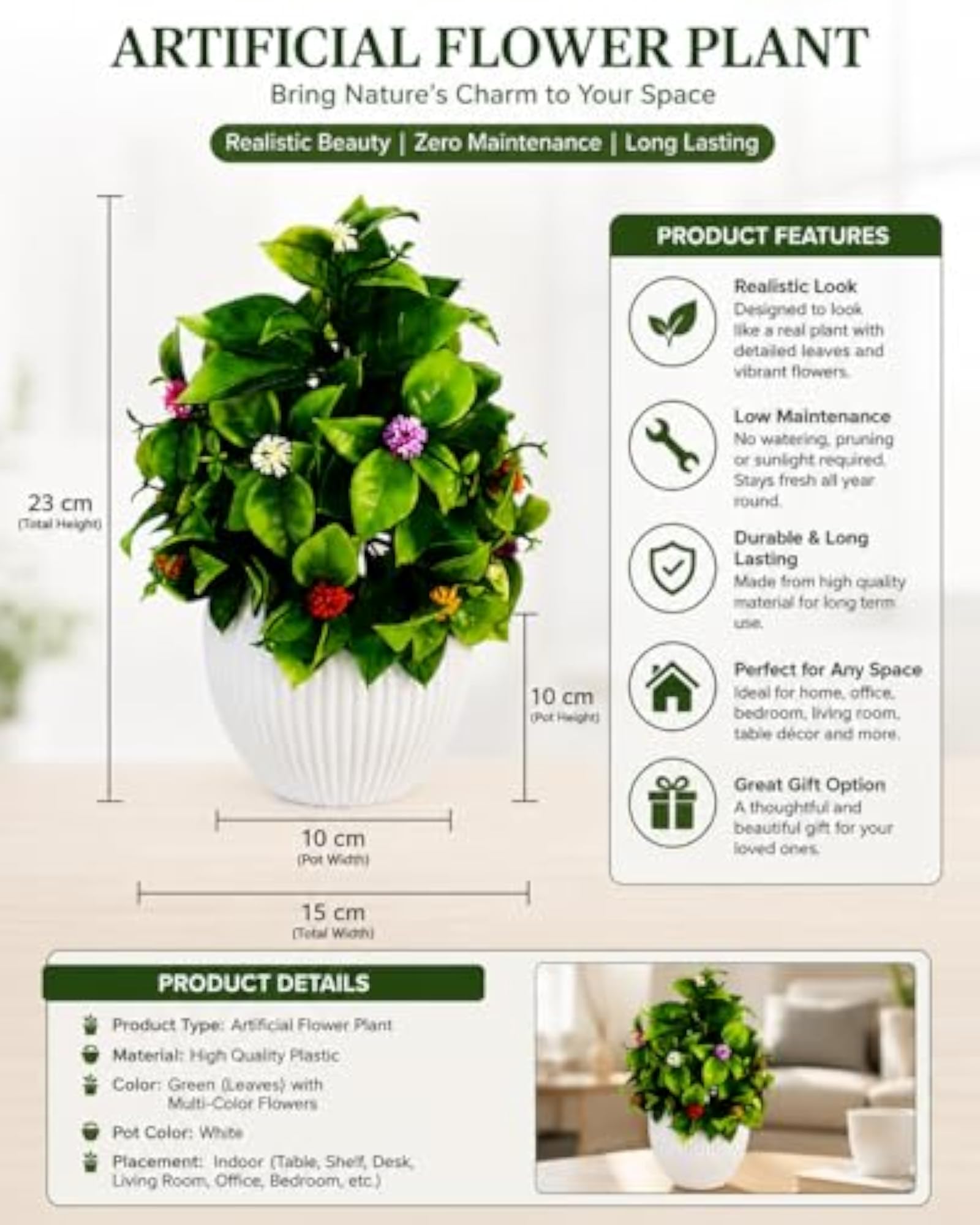 Artificial Potted Plant with White Pot